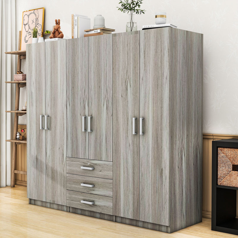 Clarkdale Elegant 6 Door Wardrobe with 3 Drawers and Shelves for Contemporary Bedroom Storage Latitude Run Color Gray